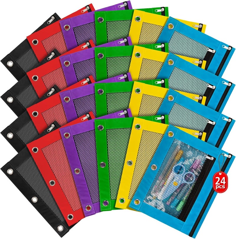 IKAYAS 24 Pack Pencil Pouch for 3 Ring Binder Bulk Binder Pencil Pouch with Zipper, Pencil Pouches Pencil Bags for Classroom Bulk Pencil Box Pencil Case for Storing School Students Teacher Supplies - Image 1